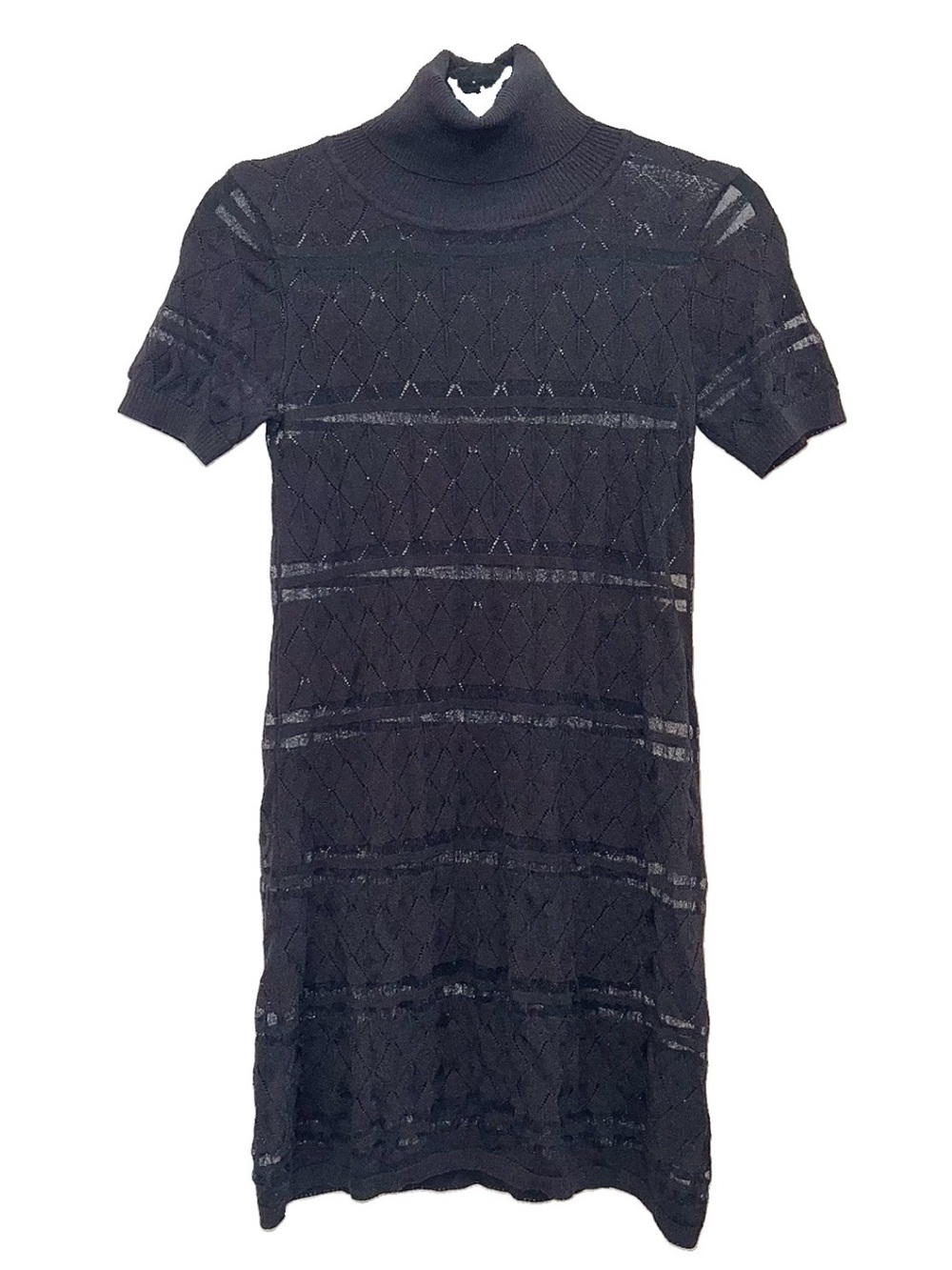 For Love & Lemons Knitz Mini Dress Turtleneck Cap Sleeve Black Sweater Size XS